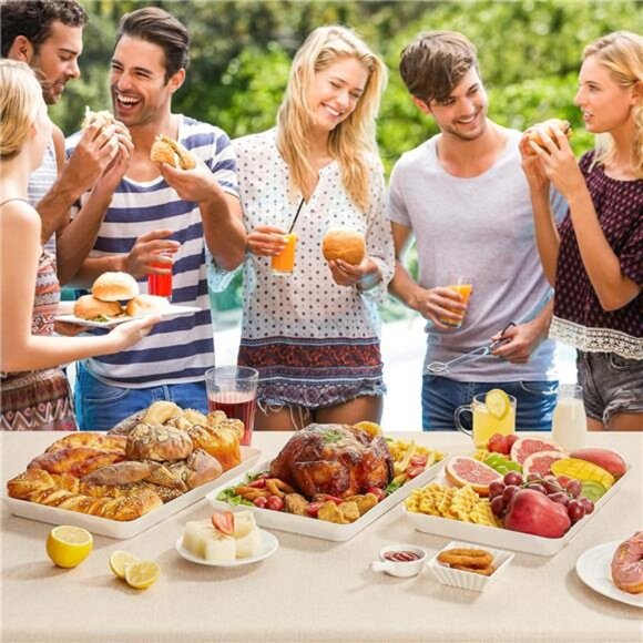 Reusable Serving Trays Set of 3 White Plastic Party Buffet Food Snack Platters - Picture 2 of 8